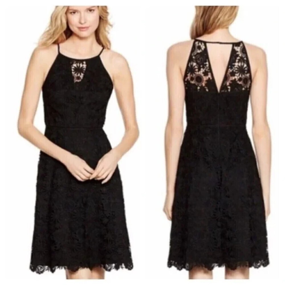 WHITE HOUSE BLACK MARKET Black Lace Fit & Flare Sleeveless Mini Dress Size 4